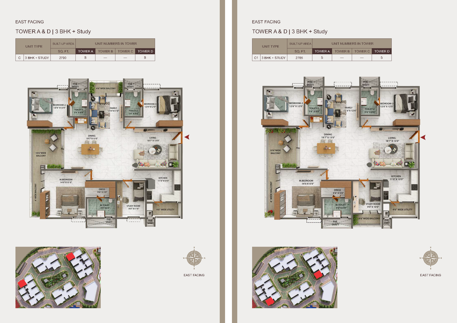 3 BHK plus study floor plan preview