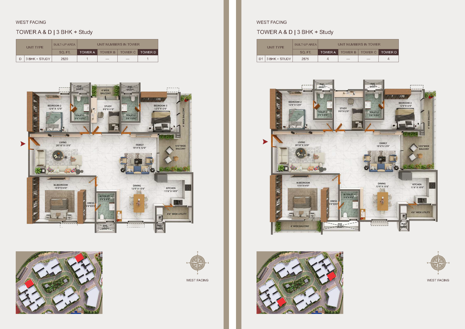 3 BHK plus study and maid room floor plan preview