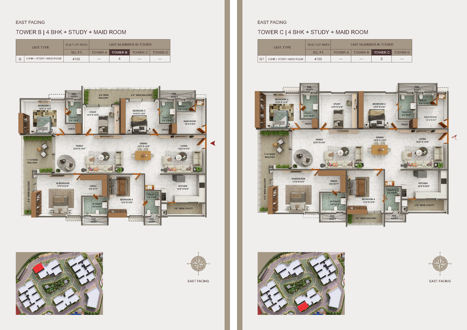 4 BHK plus maid room floor plan preview